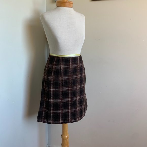 90s Wool Blend Plaid Skirt - Picture 1 of 4